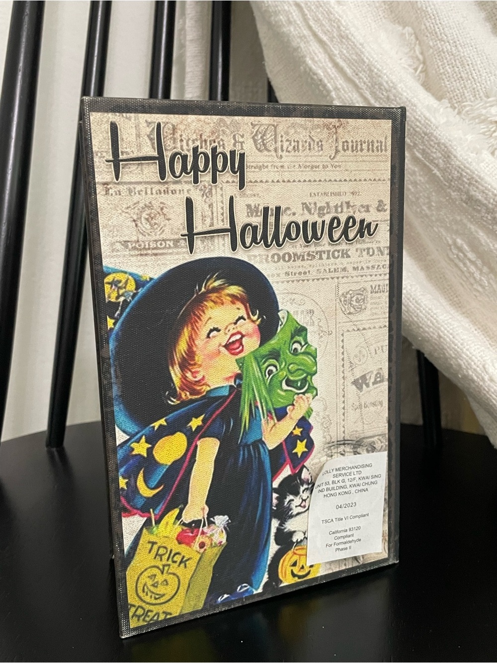 Happy Halloween Vintage Witch Faux Decoration Book 8 1/2 x 5 1/2